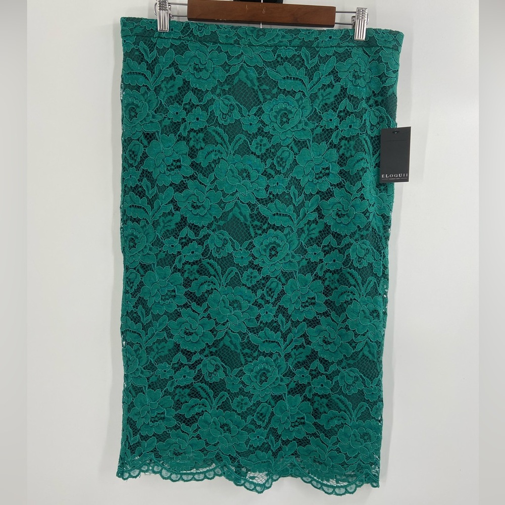 NWT Eloquii Skirt Green Lace Overlay Stretch Plus 14